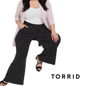 Torrid ITY Tie Front Dot Wide Leg Pants Polk-a-dot Stretch Wide Leg Sz 4/4X